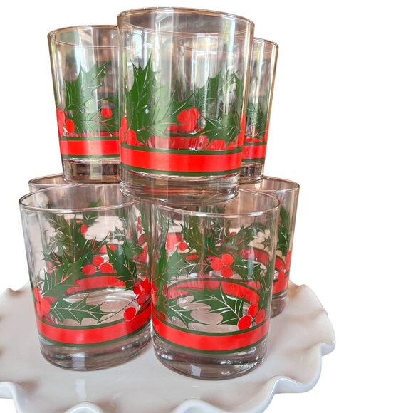 Vintage Holly Berry Tumblers Set Of 8 from Libbey Bon Vivant Collection-Libbey - Picture 8 of 12